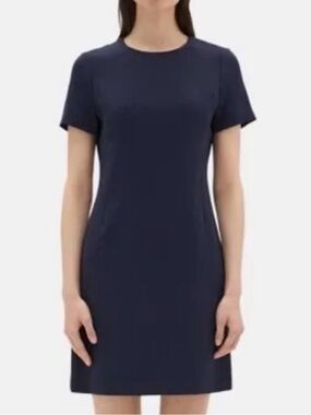 NWT Theory Jatinn Crepe Navy Short Sleeve Mini Sheath Dress Office/Workplace $25